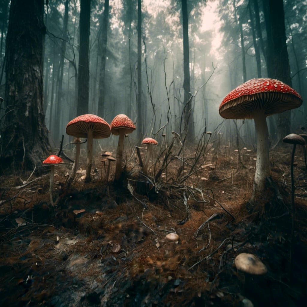 Mysterious Forest of Glowing Mushrooms