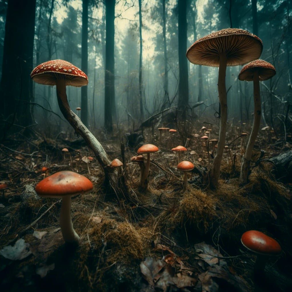 Enchanted Forest of Macabre Magic Mushrooms