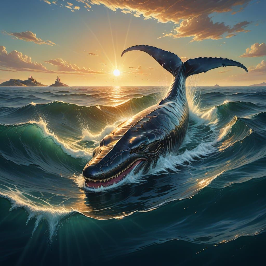 Majestic Serpent Whale in Mediterranean Sea: Digital Art