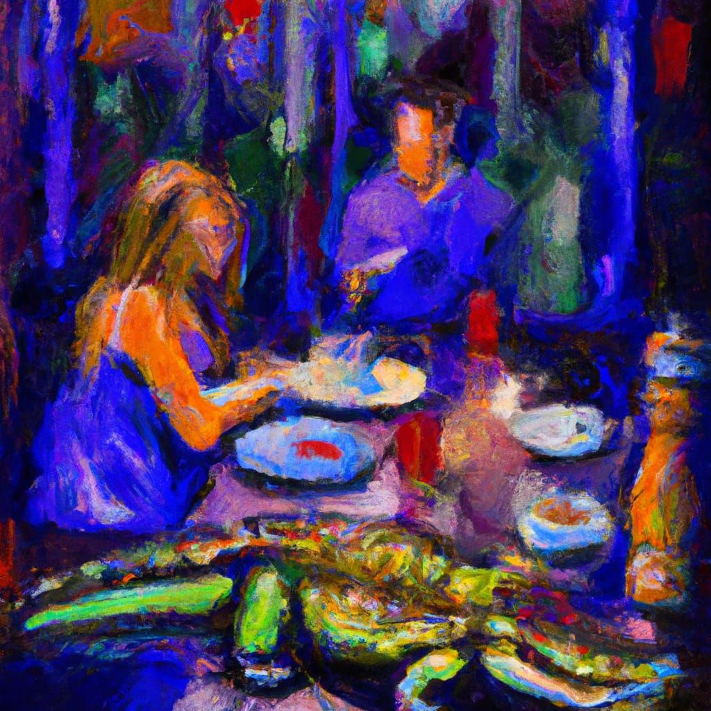 Alligator in Overalls at High-End Restaurant, Neo-Impression...