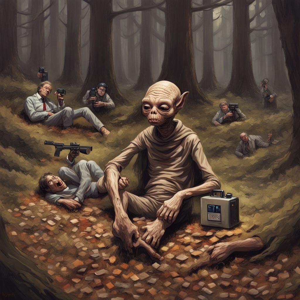 E.T. Sick in Forest, Surrounded by FBI Agents