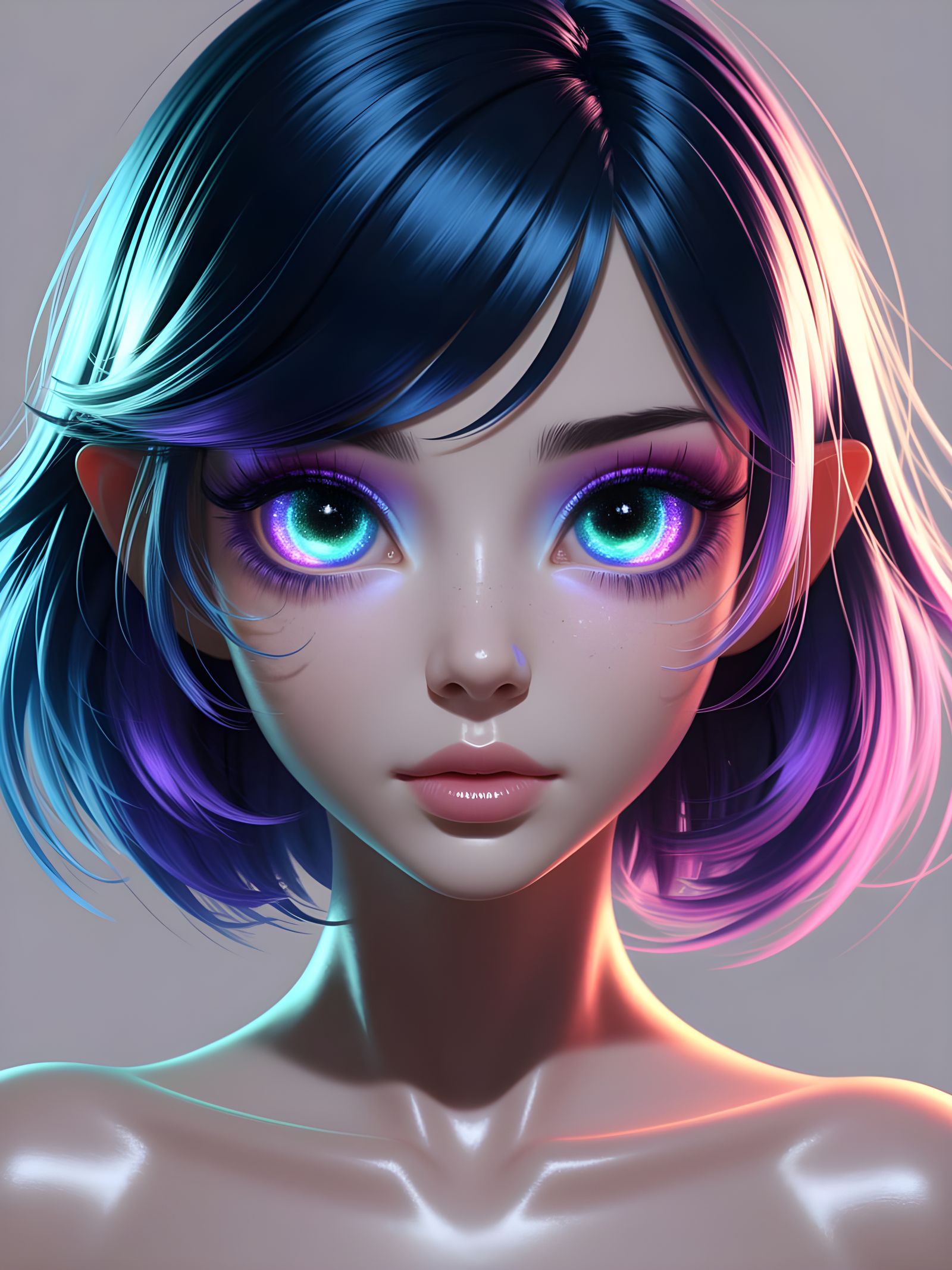 Enchanting Anime Alien Goddess with Celestial Eyes