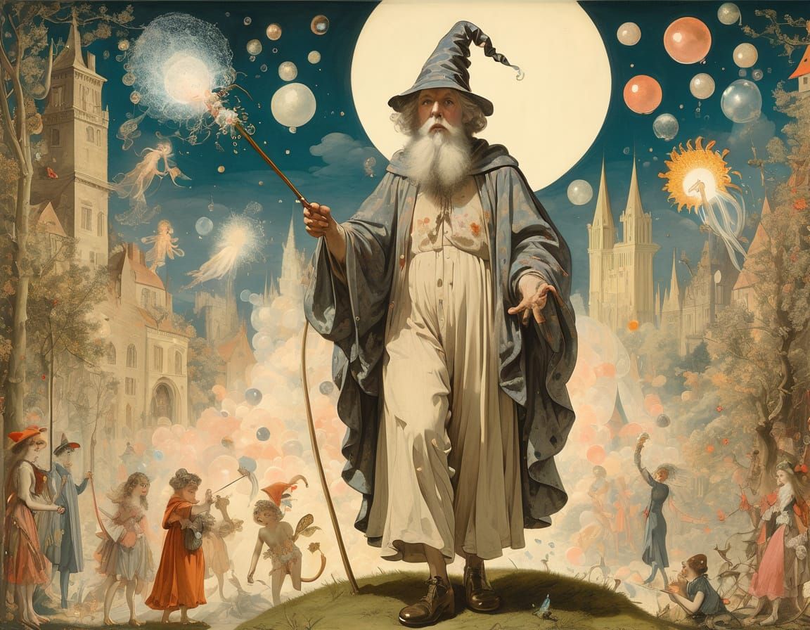 Magical Buildings in Psychedelic Dreamscape, Bauhaus Style