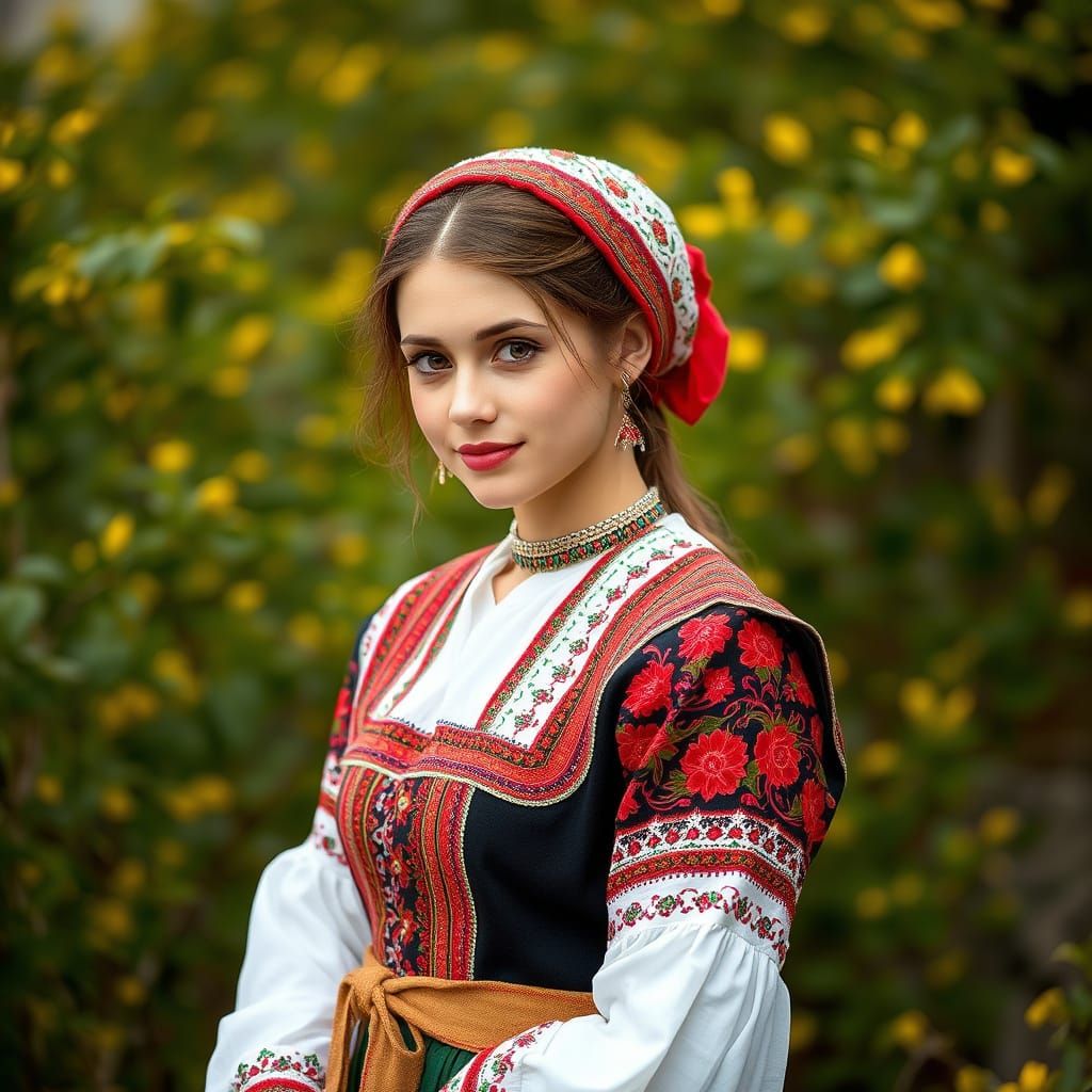 Young Woman in Traditional Serbian Dress