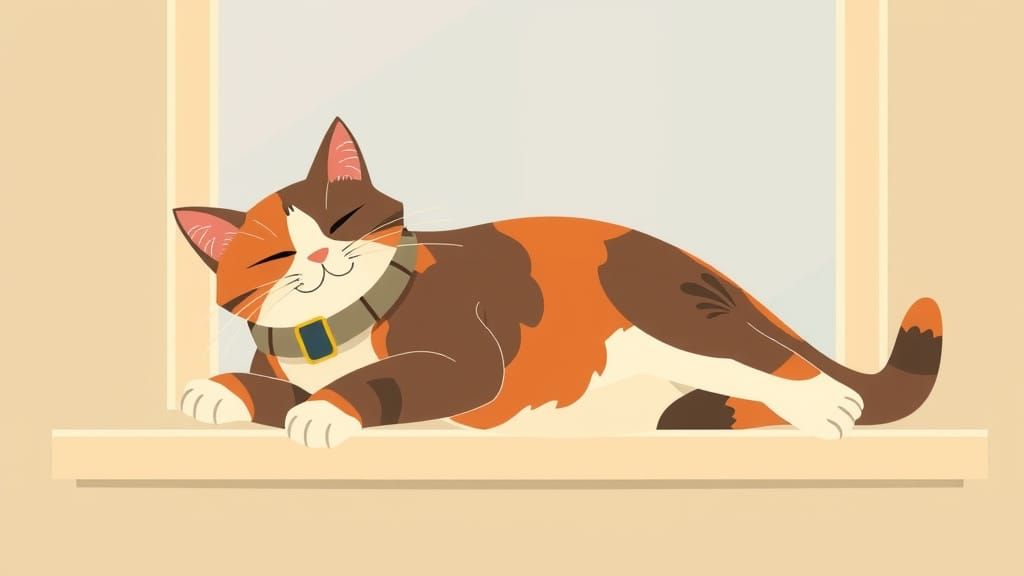 Cat Stretching on Windowsill in Minimalist Style