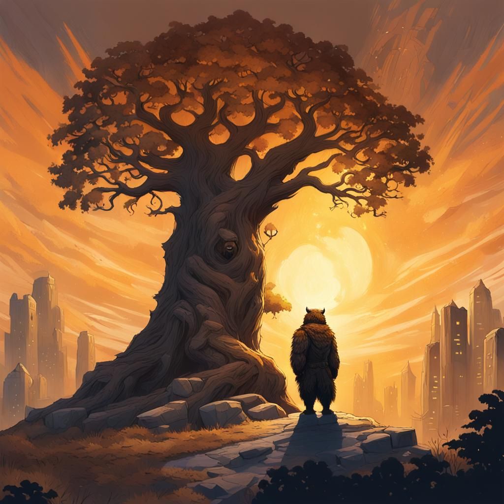 Owlbear Cop in Fantasy Cityscape: Frazetta Style