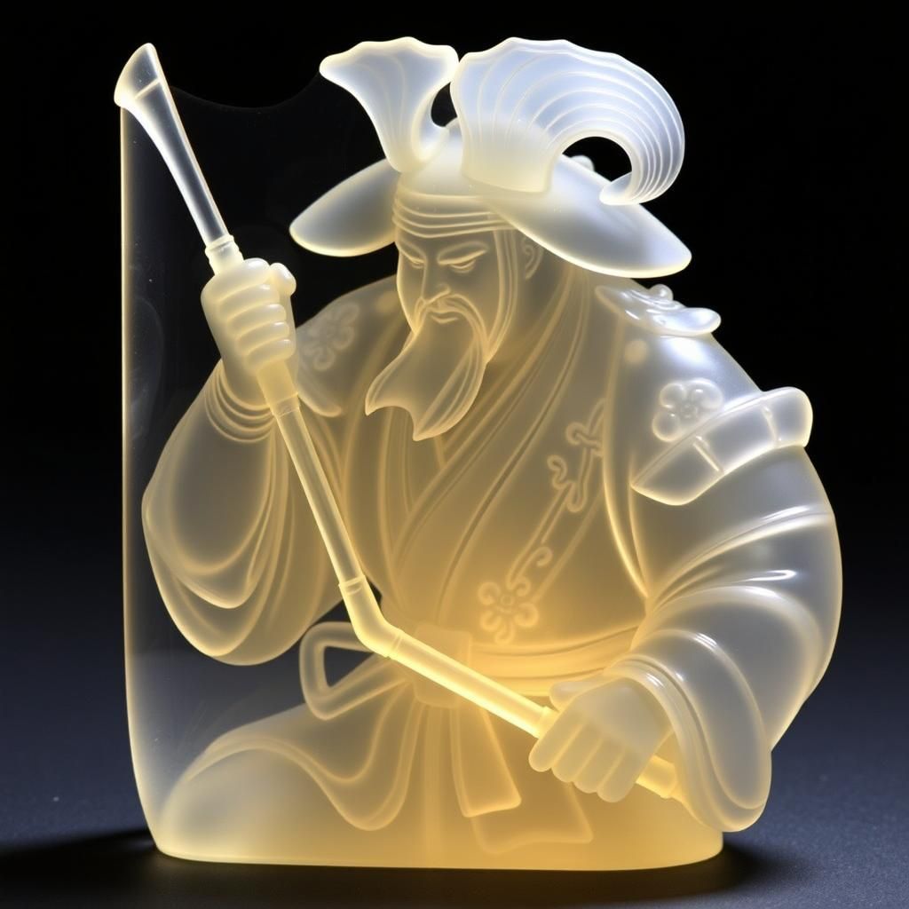 Ukiyo-e Shogun Warrior in Lalique Art Glass Style