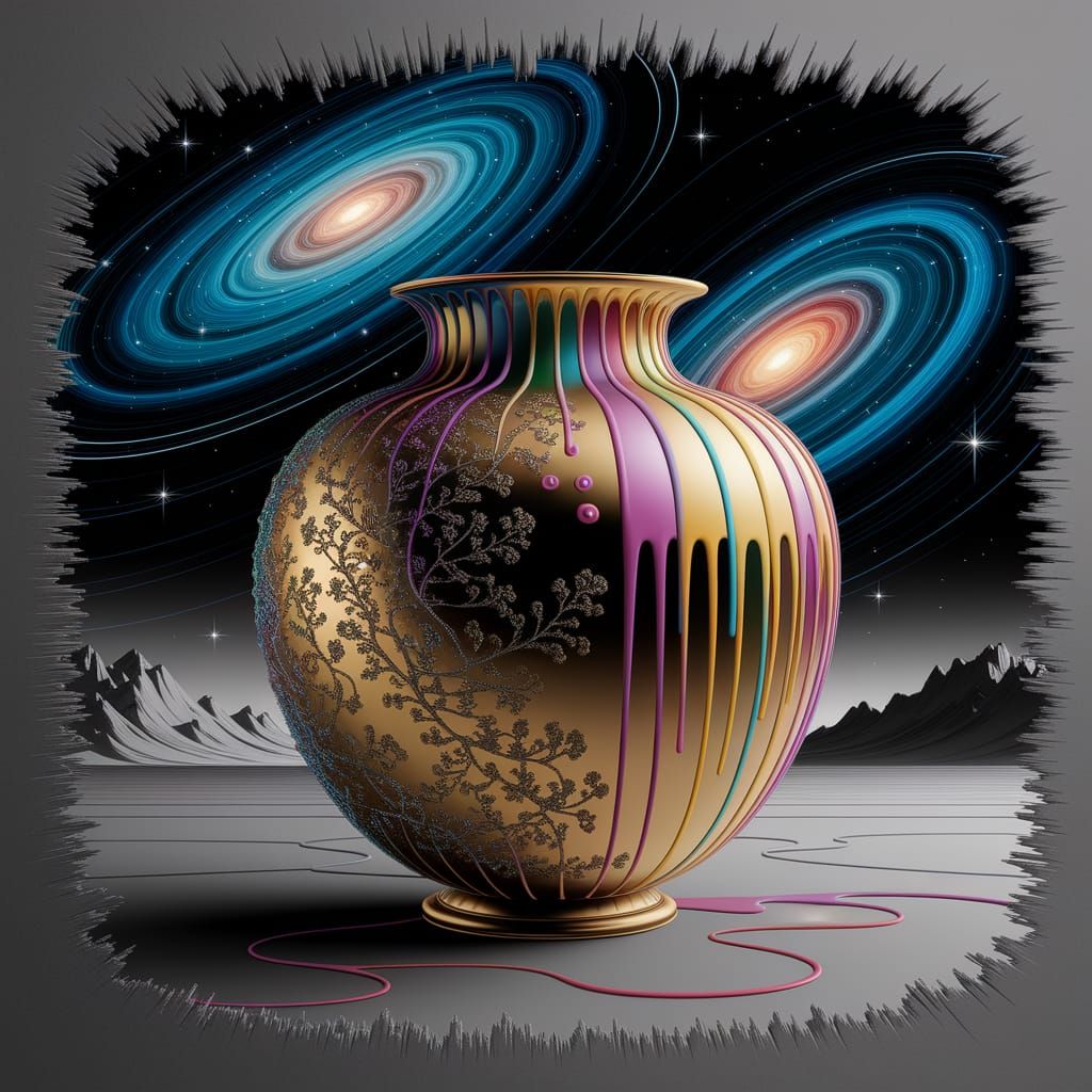 Japanese Vase in Surreal Cosmic Setting