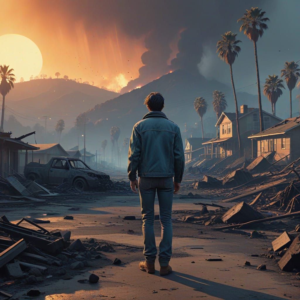 Post-Apocalyptic Pacific Palisades in Muted, Earthy Tones