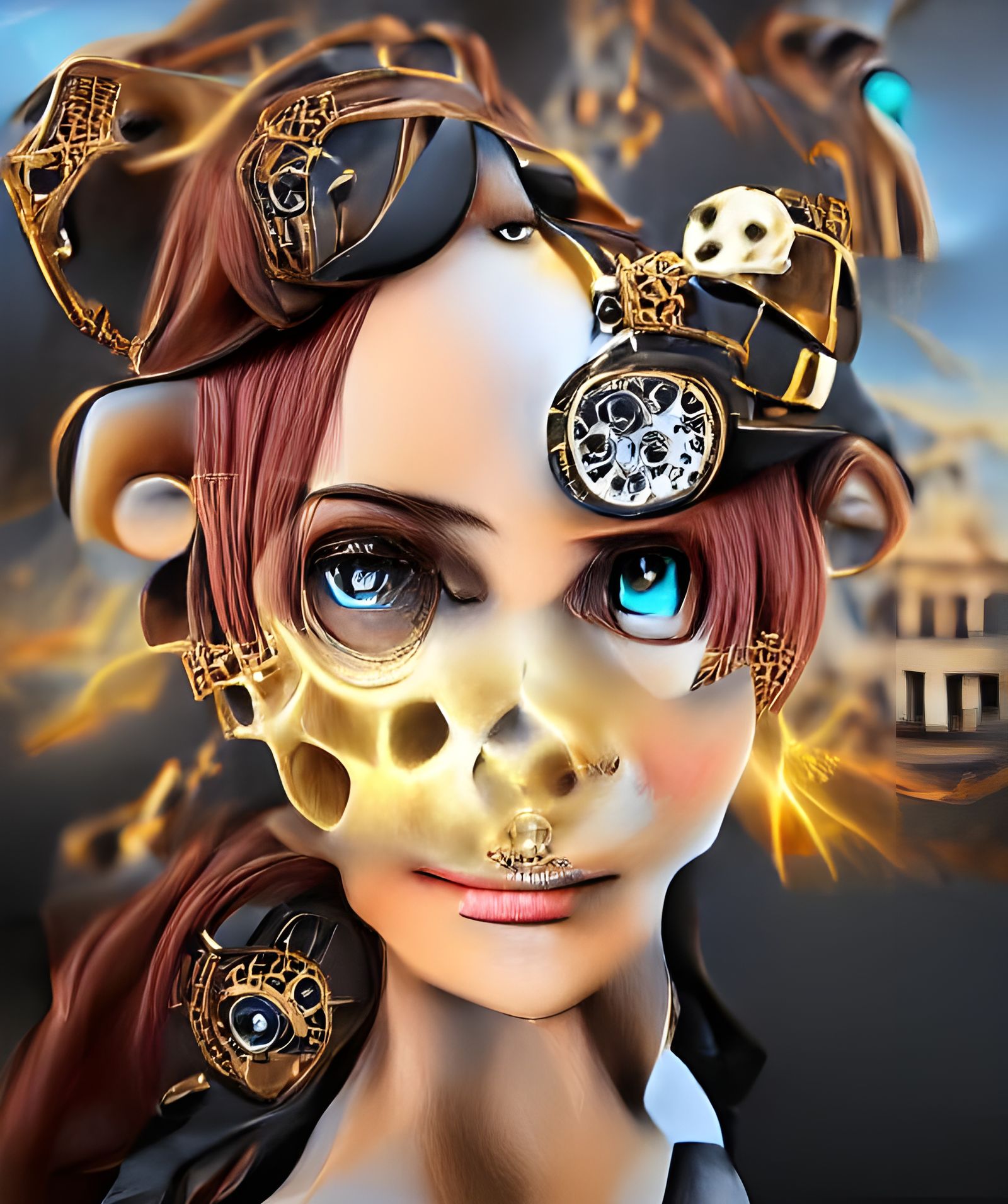 Steampunk Clockwork Girl Skull in 3D