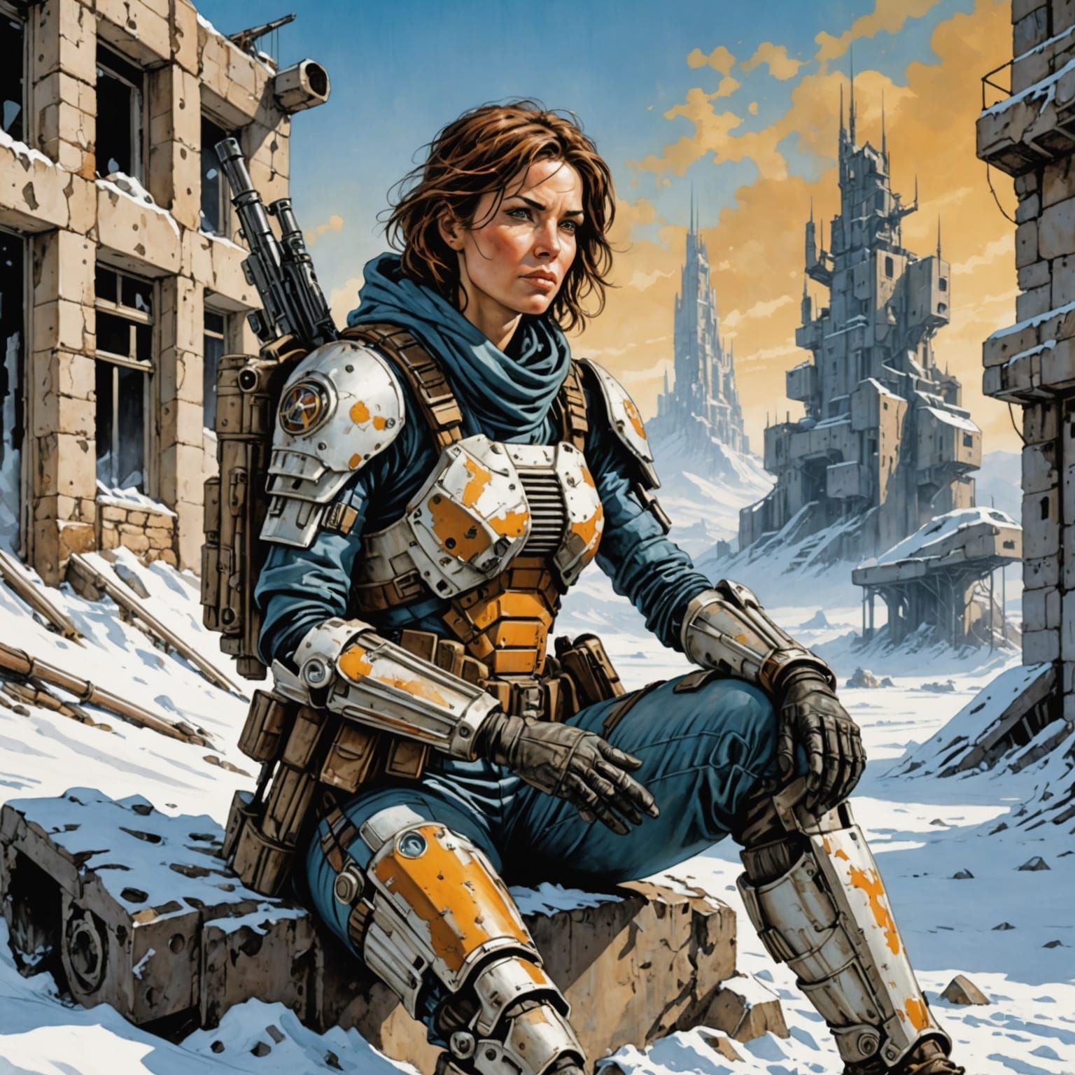 Warrior in Post-Apocalyptic Exoskeleton Armor