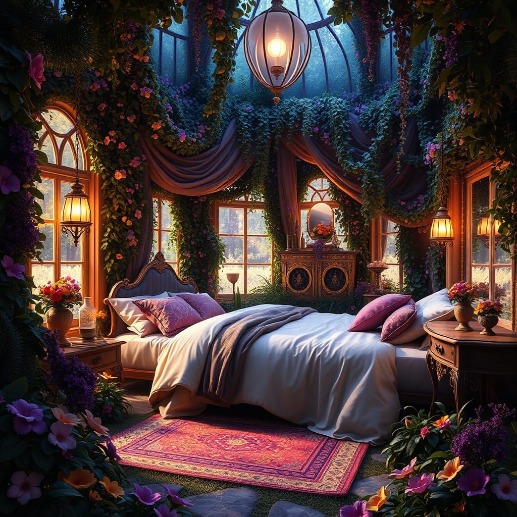 Mystical Bedroom Garden in Dark Fantasy Style