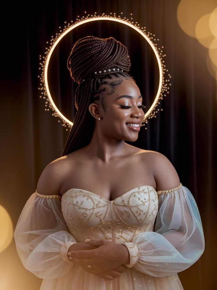 Ethereal Portrait of Woman with Golden Halo