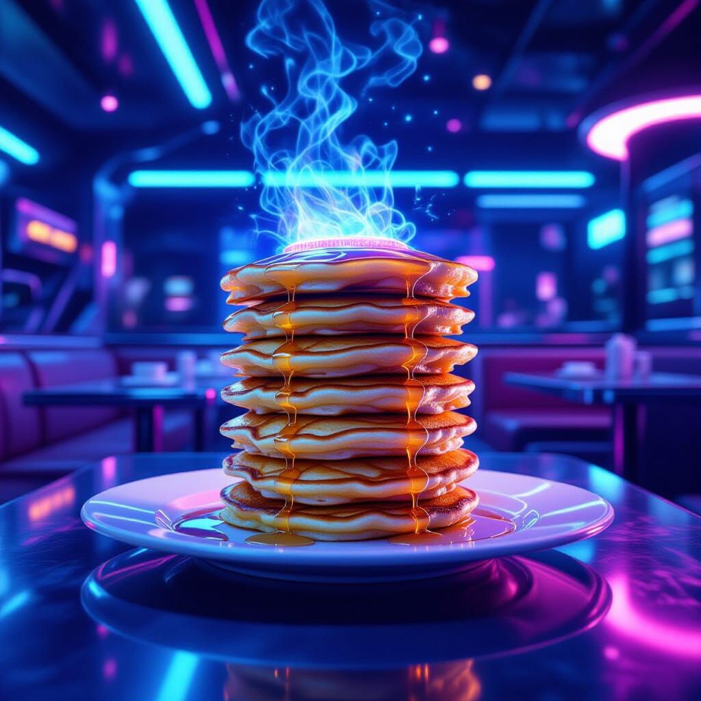 Nebula Pancakes in Futuristic Diner: Matte Painting