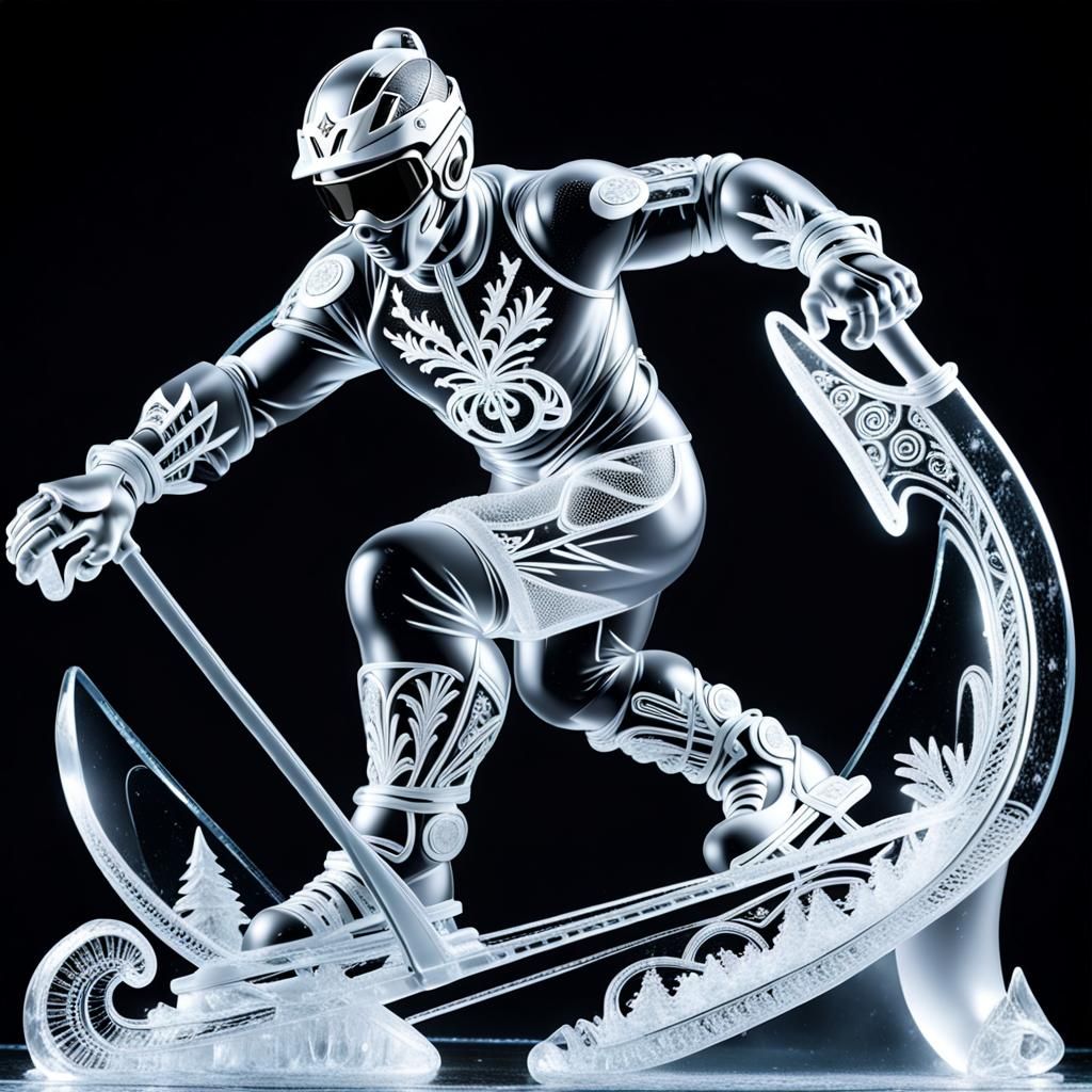 Intricate Ice Sculpture of a Skier