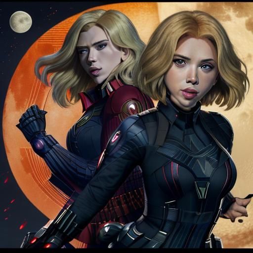 Black Widow Against the Moon in Dynamic Pose