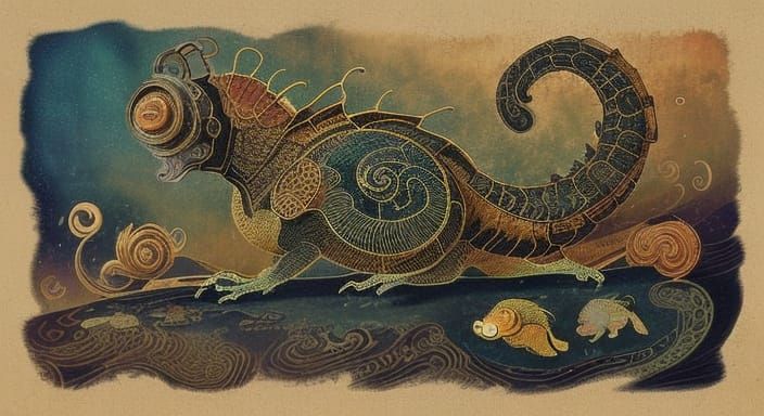 Steampunk Yellow Bearded Dragon in Shimmering Brass Goggles