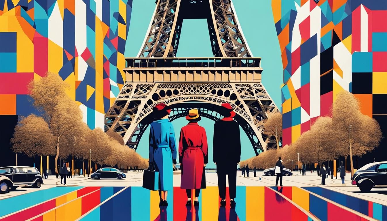 Pop Art Women Near Eiffel Tower: Screen Print