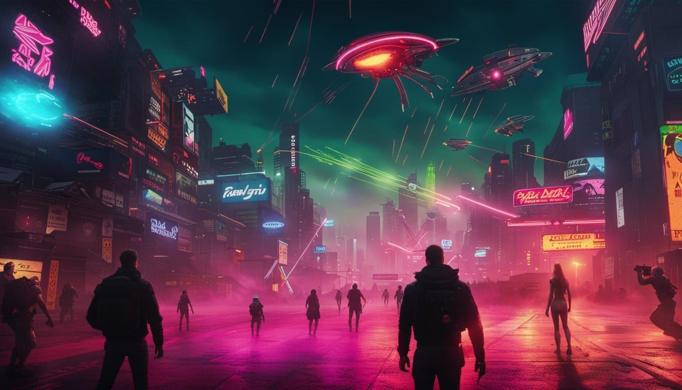 Cyberpunk Alien Invasion: Laser Defense of Earth