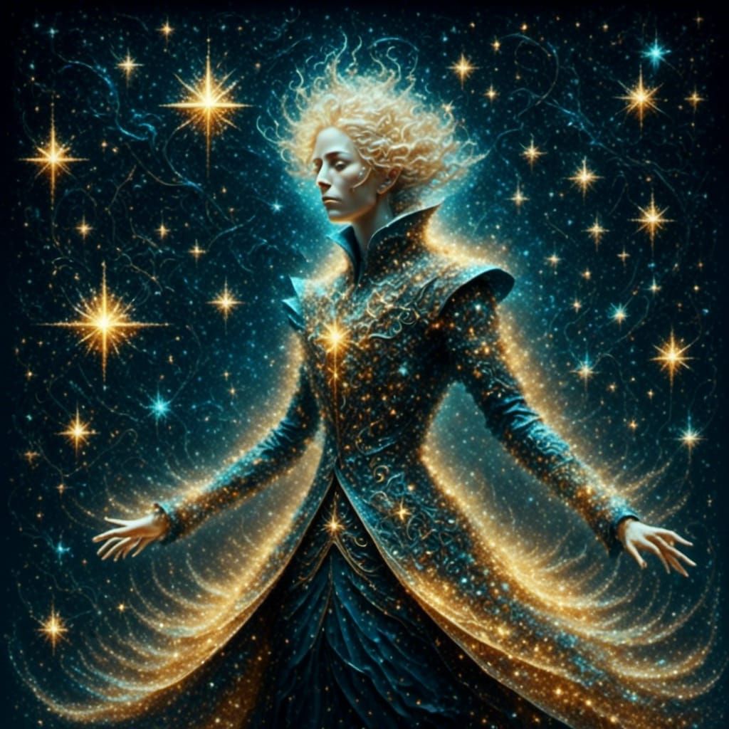Stardust Figure Dancing Among Constellations