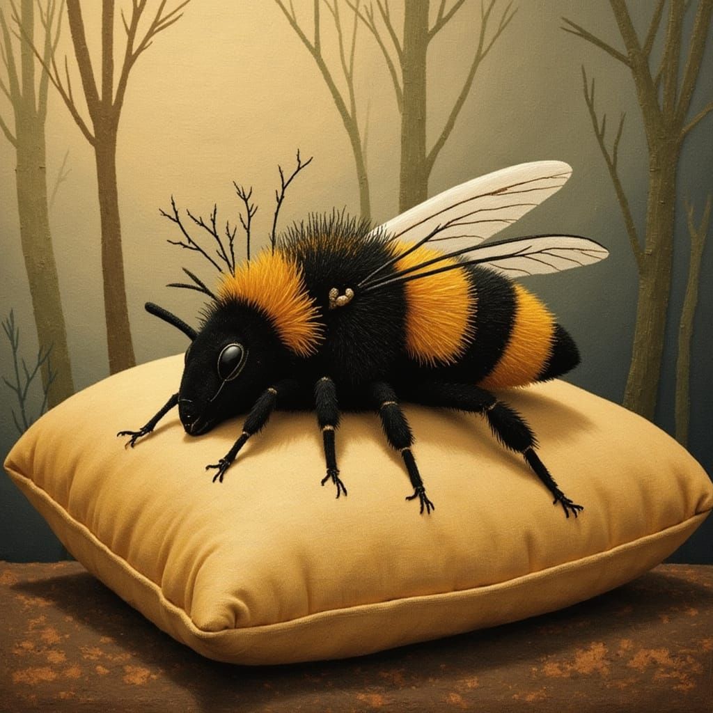 Sleepy Bee with Flower Crown, Whimsical Illustration