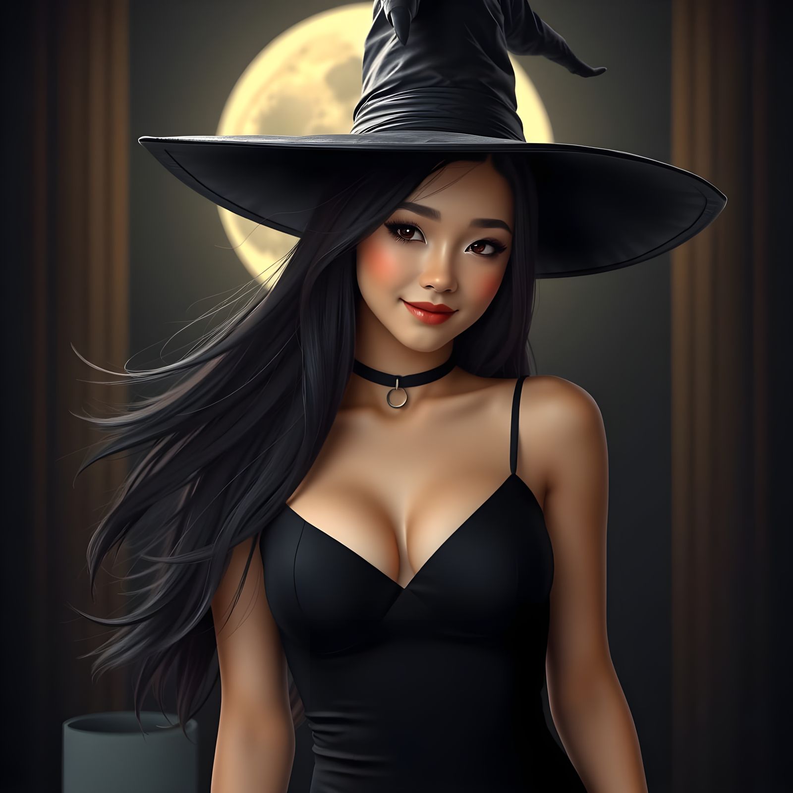 Alluring Asian Witch in Triadic Colors
