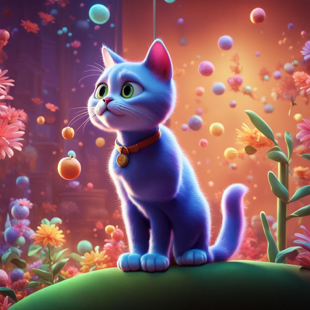Pixar Style 3D Cat with Bright Gradient Background