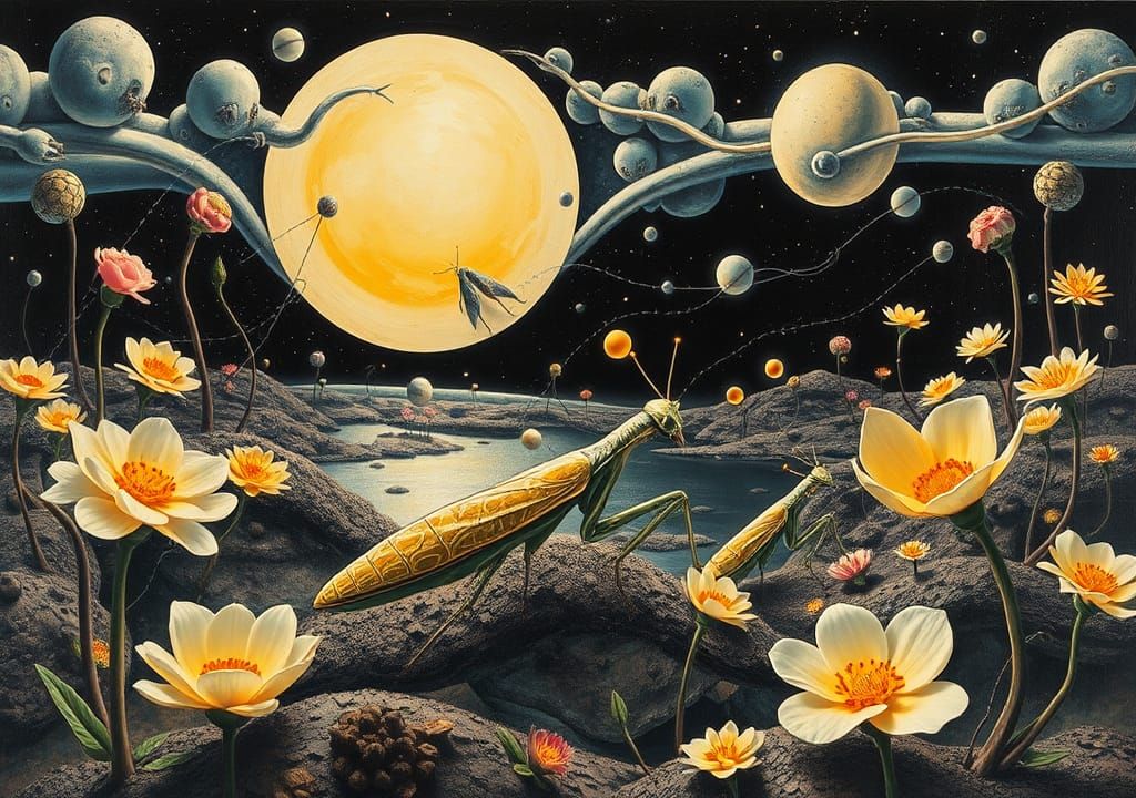 Dreamscape Mantis in Mirrored Surreal Space