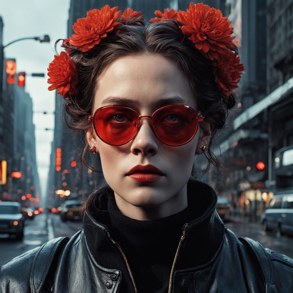 Exotic Woman in Digital Black, White, and Red Illustration S...