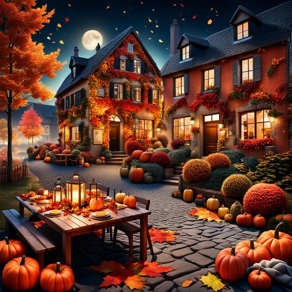 Cozy Autumn Night Photomontage Concept Art