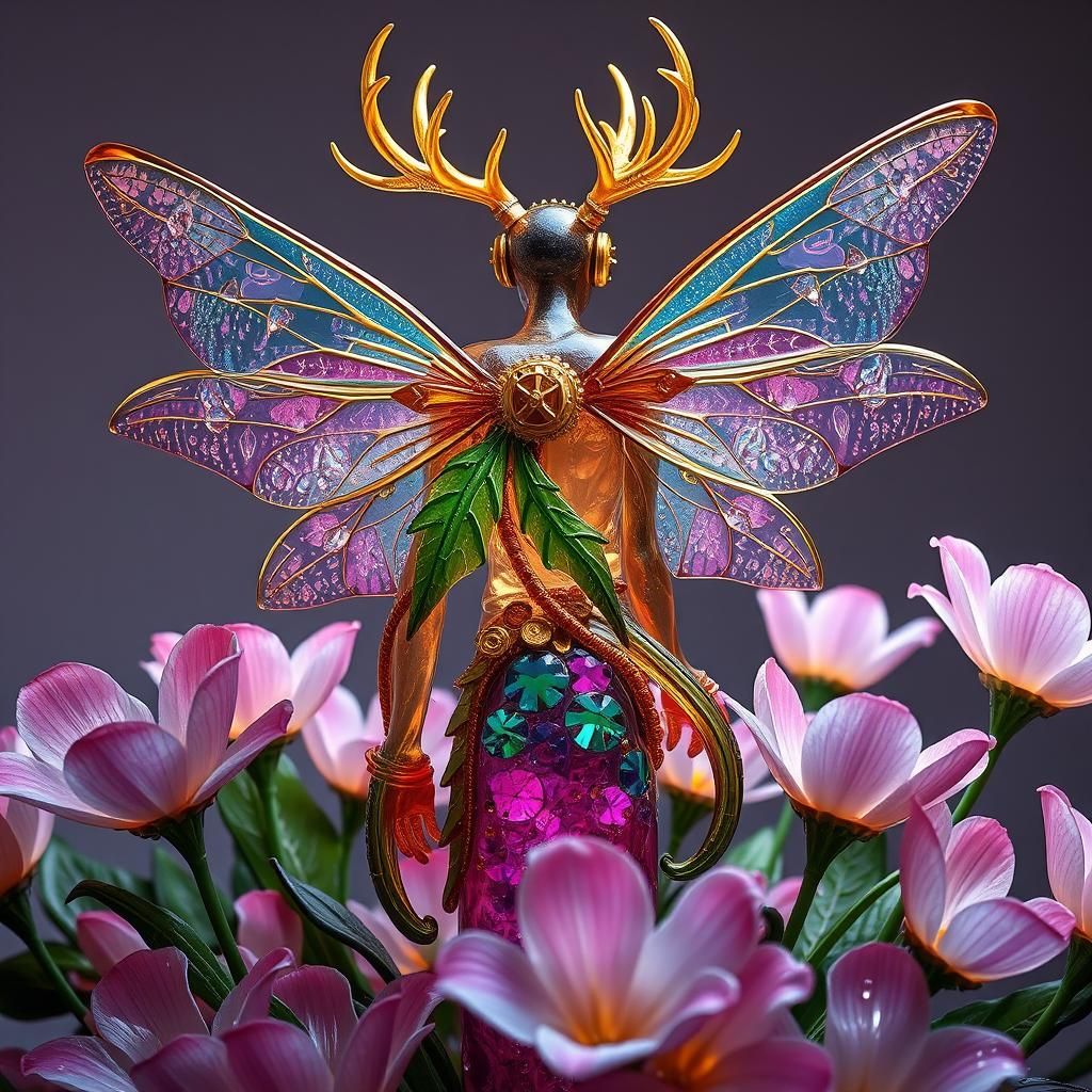 Steampunk Glass Fairy Sculpture with Enameled Details