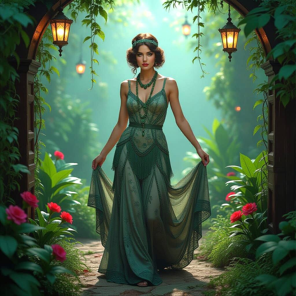 Spectral Flapper in a Surreal Art Nouveau Garden