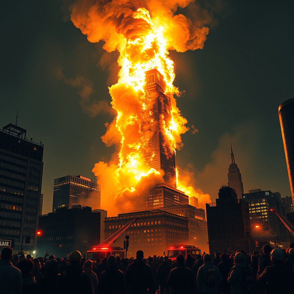 A towering inferno of fire out of the  N.Y.C Empire State Bu...