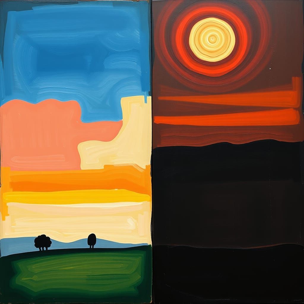 Day and Night in Cubist Art Style