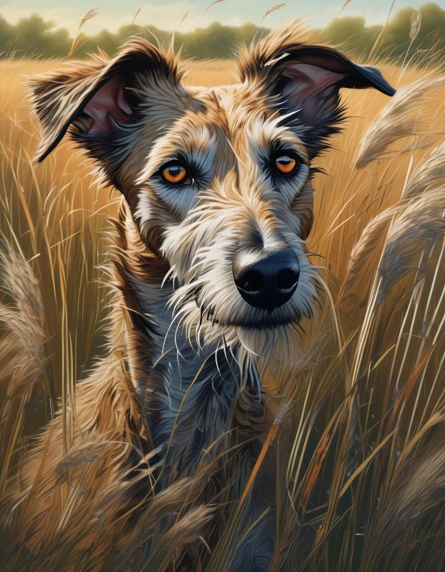 Detailed Portrait of a Fawn Lurcher in Splash Art Style
