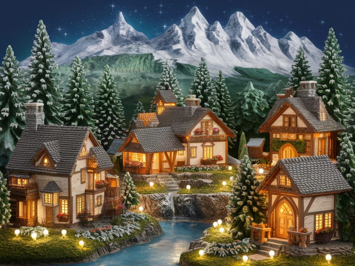 Whimsical Village Scene in a Glass Globe