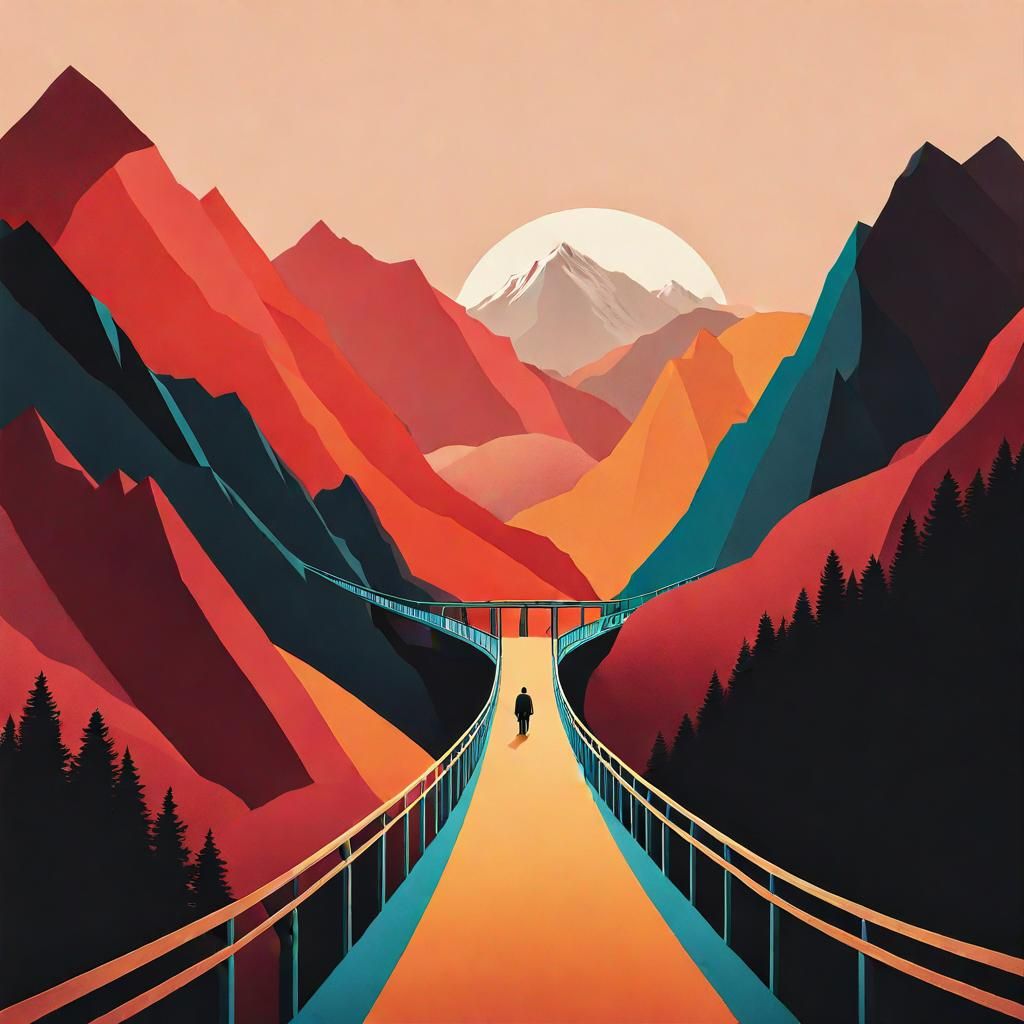 Man Rides Mountain Bridge in Colorful Style