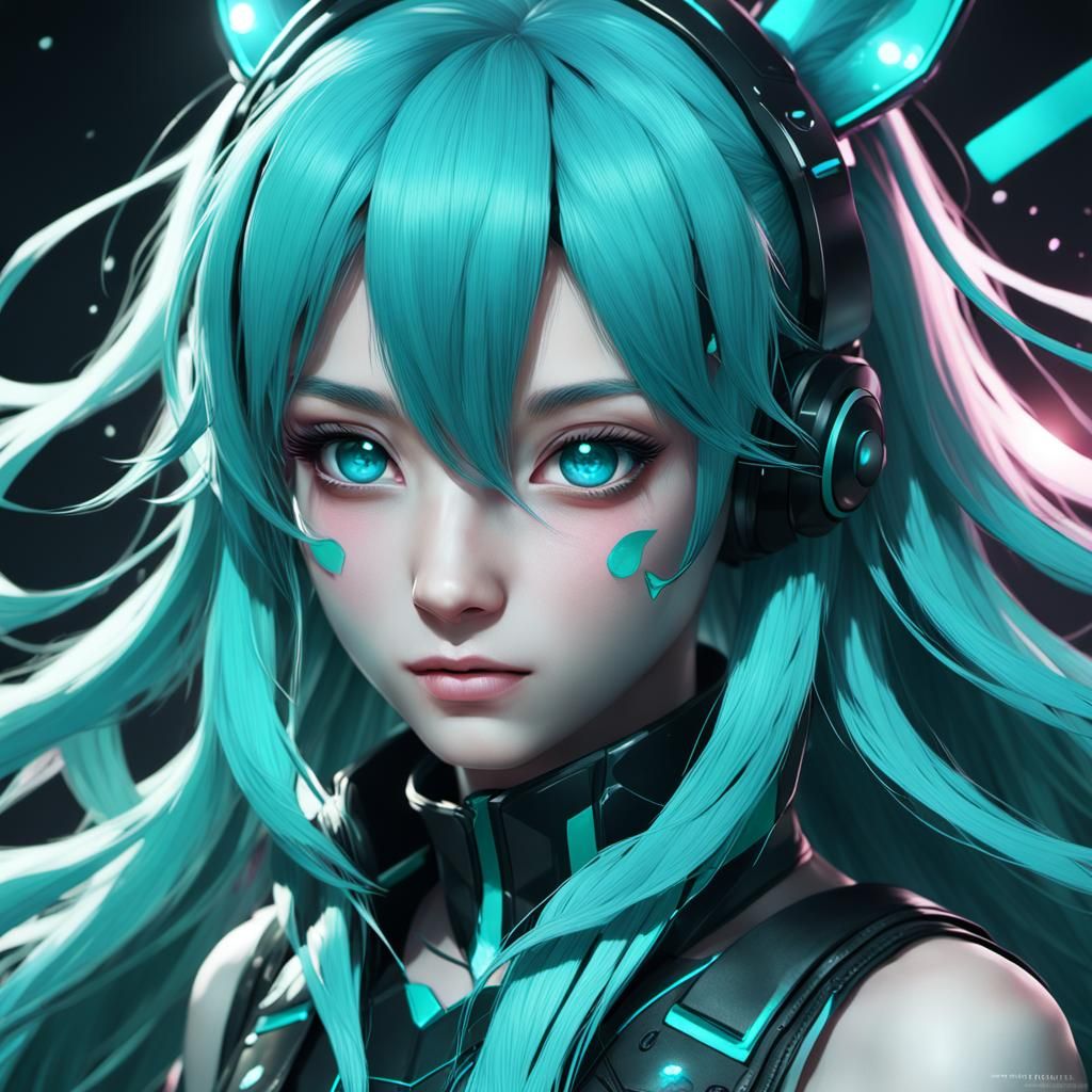 Darkness Hatsune Miku Portrait in Art Nouveau Style