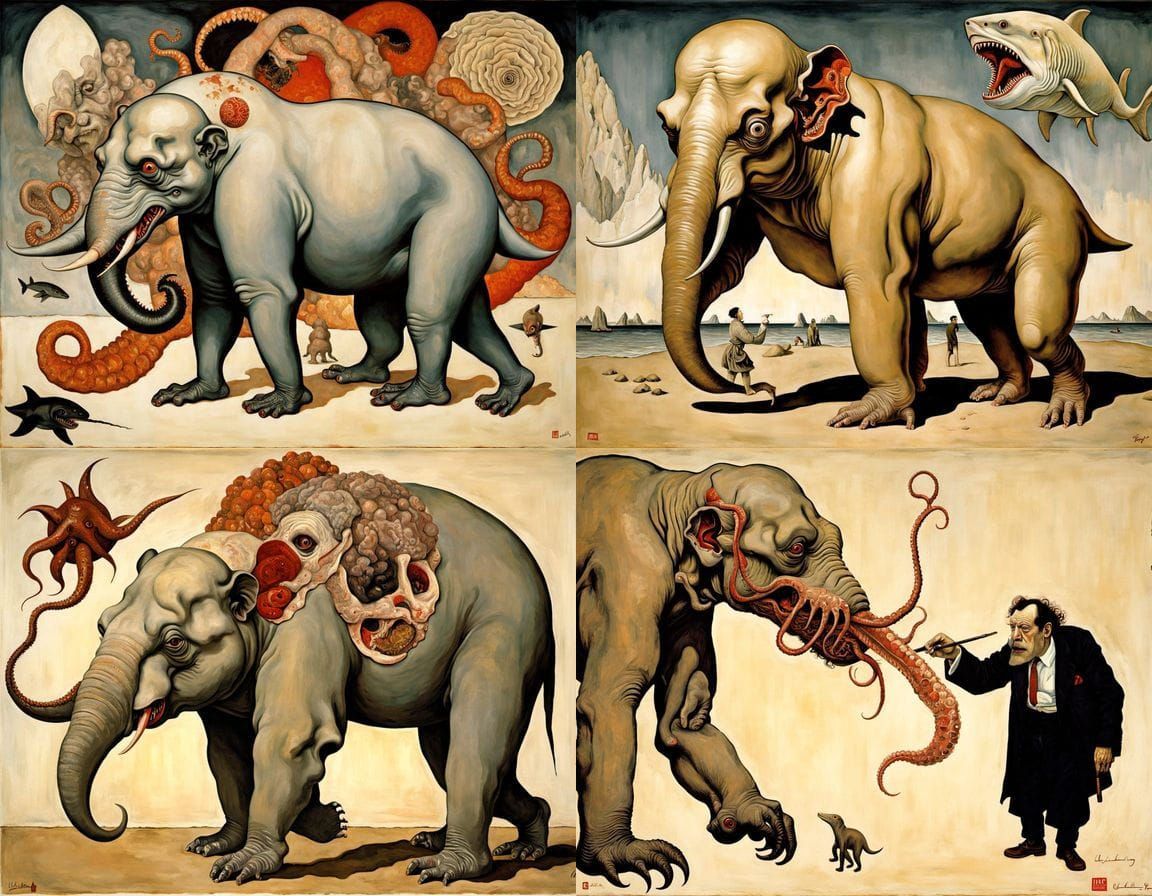 Surreal Mythical Creature Mashup in Oil Painting Style