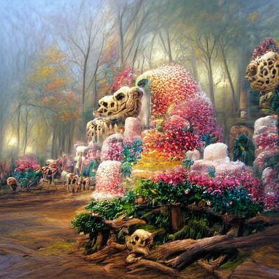 Ethereal Candy Skull Forest in Kinkade Style