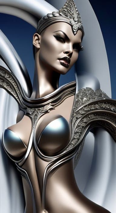 Alien Woman on Exotic Beach in Art Nouveau Style