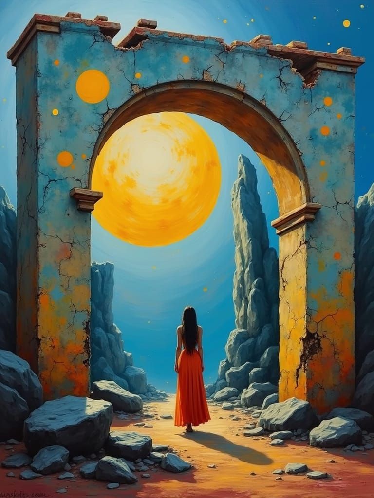 Desert Silhouette: Impasto Oil Painting of Solitude