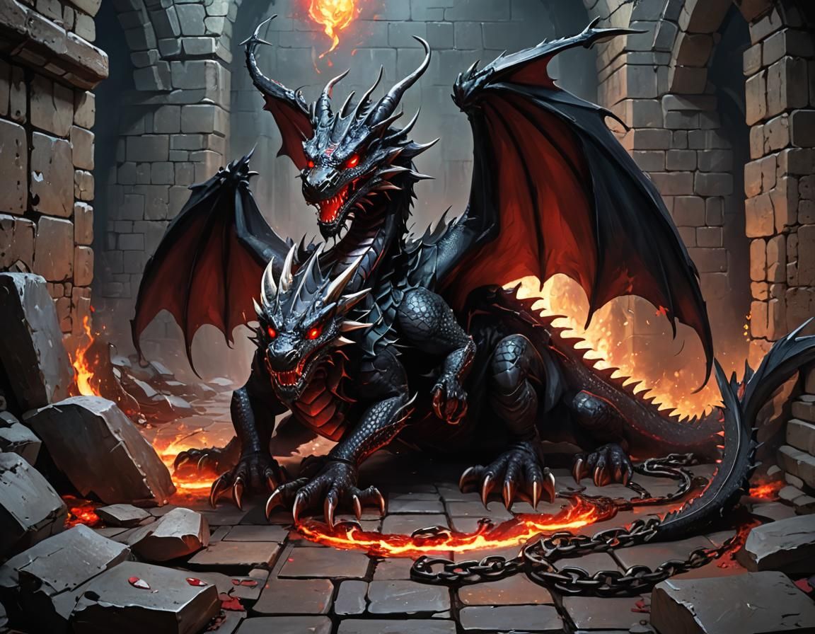 Defeated Black Dragon in Dark Stone Cell