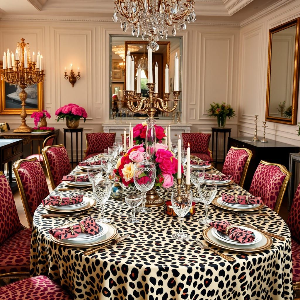 Lavish Cheetah Print Brunch Party Table in Luxurious Interio...