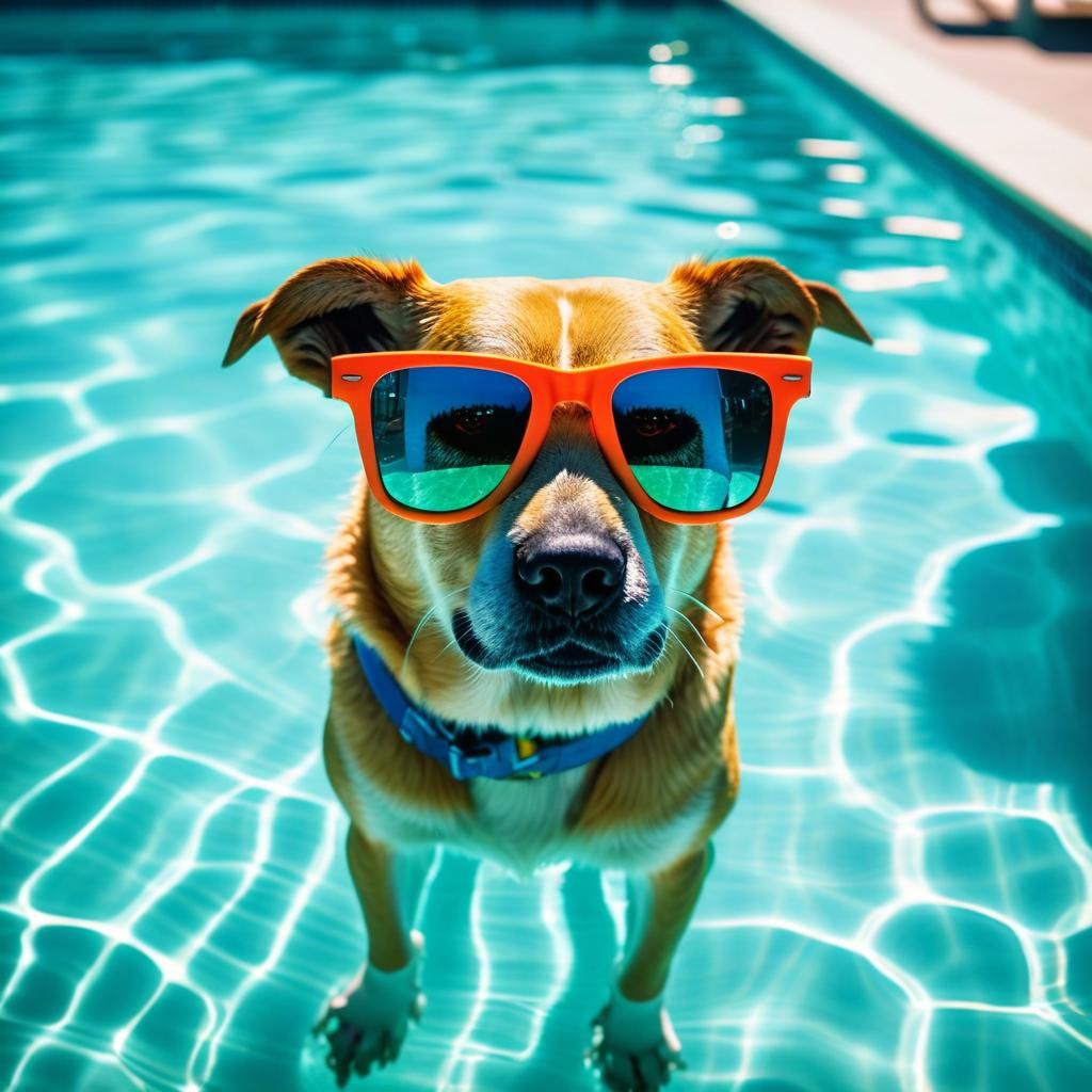 Dog Days: Sunglasses-Wearing Dog at the Pool