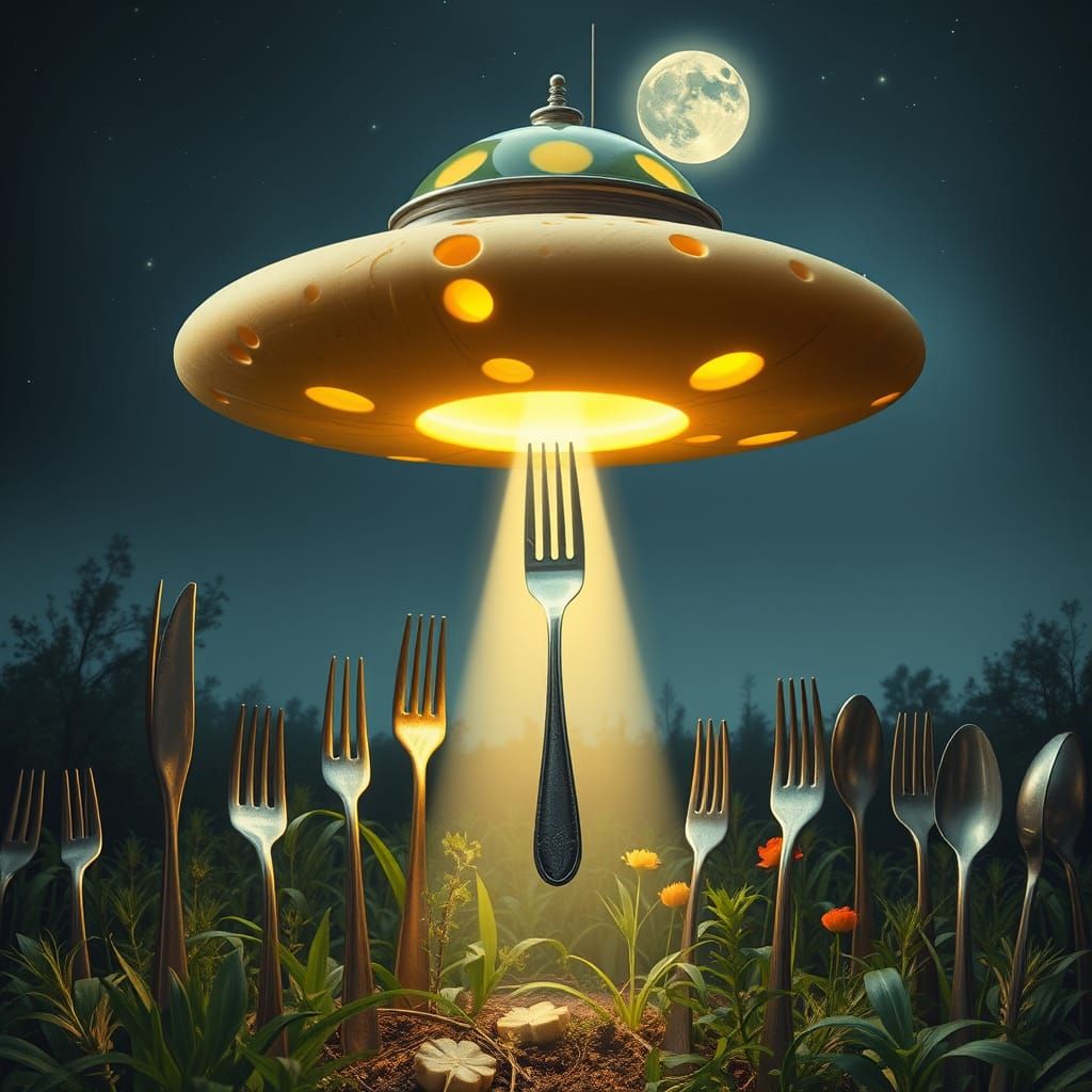 Glowing Cheese Flying Saucer Captures Shimmering Silverware ...