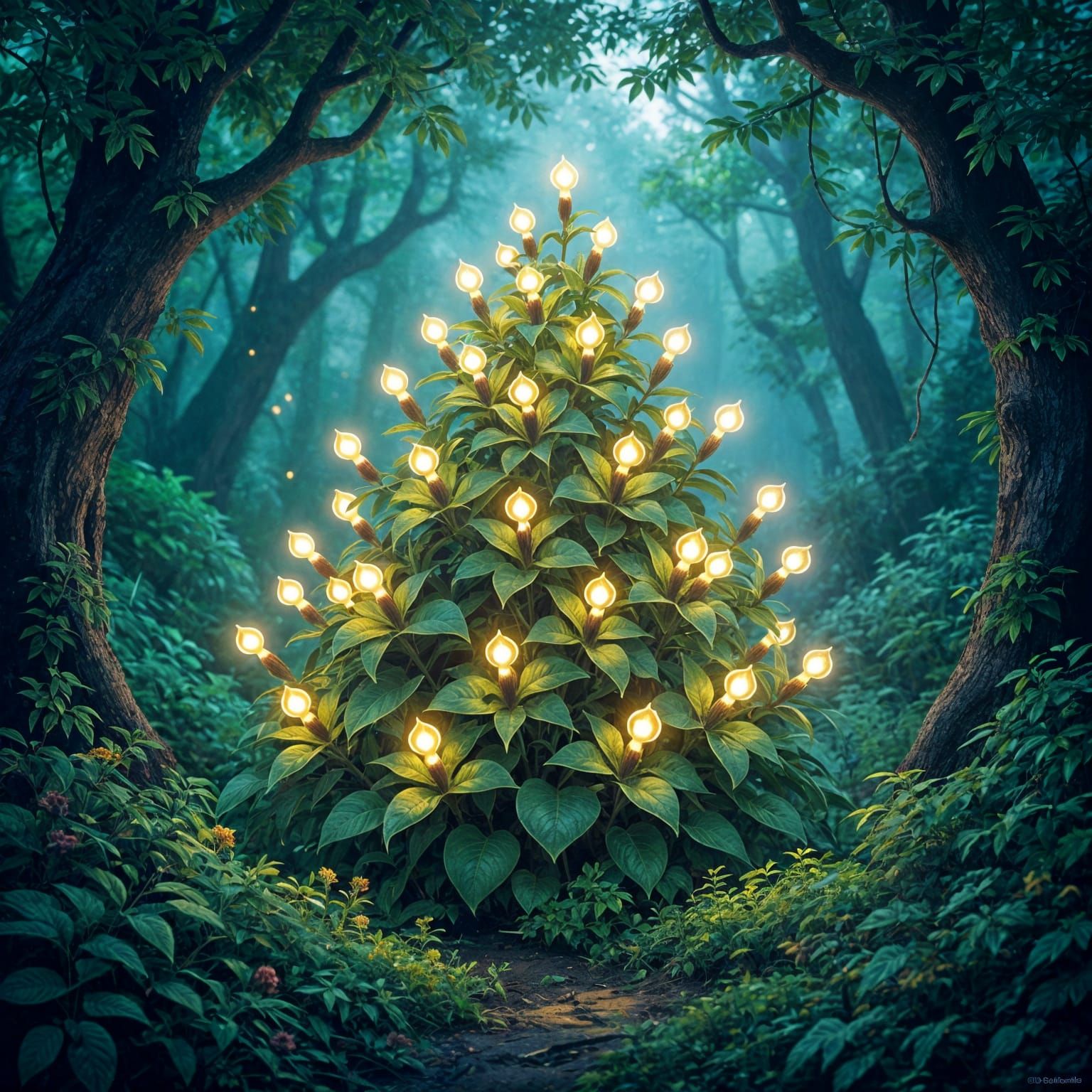 Magical Glowing Plant in Enchanted Forest