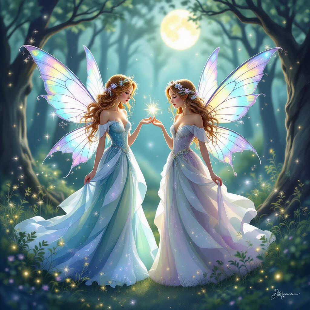 Star Fairy and Moon Fairy in Whimsical Forest