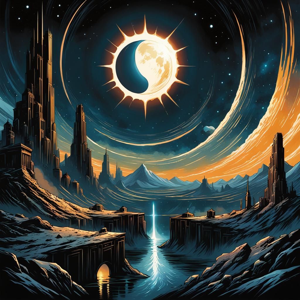 Dramatic Solar Eclipse Comic Book Art