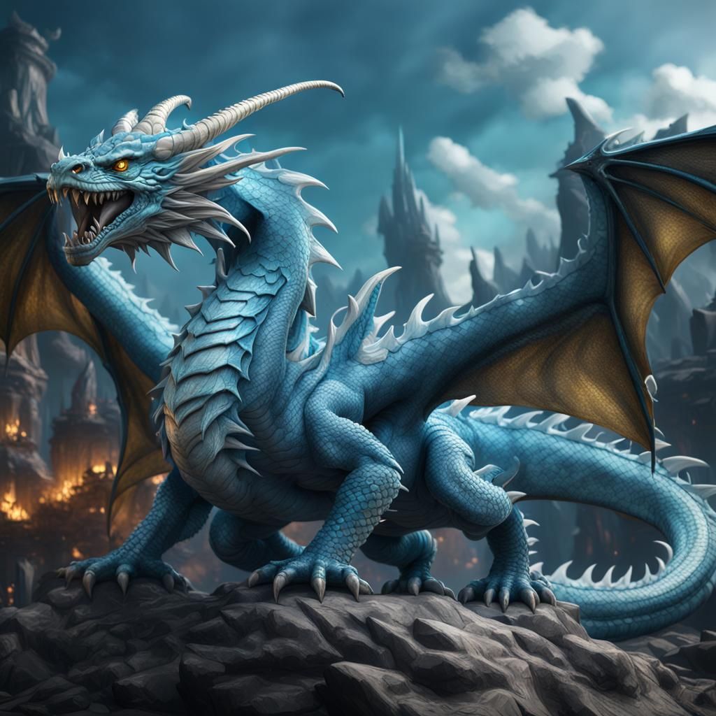 Light Blue Wyrm Dragon in Detailed Matte Painting